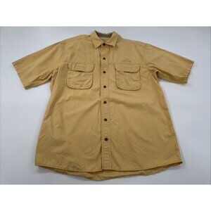 Eddie Bauer Camp Shirt Mens Large Yellow Button Up Hiking Outdoor Short Sleeve